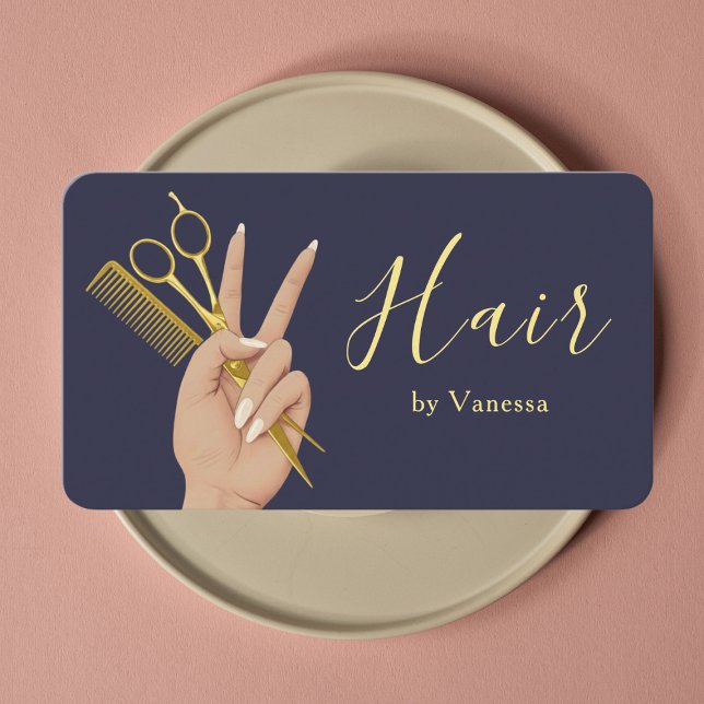 Luxury Hair Salon Hairstylist Hairdresser Navy Visitenkarte (Von Creator hochgeladen)