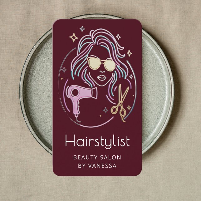 Luxury Hairstylist Beauty Salon QR Code Burgundy Visitenkarte (Von Creator hochgeladen)