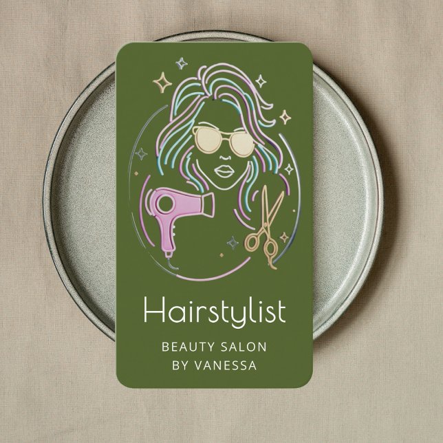 Luxury Hairstylist Beauty Salon Qr Code Moss Green Visitenkarte (Von Creator hochgeladen)