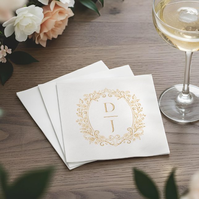 Luxury Hand Drawn Floral Vine Crest Monogram Servietten Mit Folie (Luxury Hand Drawn Floral Vine Crest Monogram Foil Napkins)