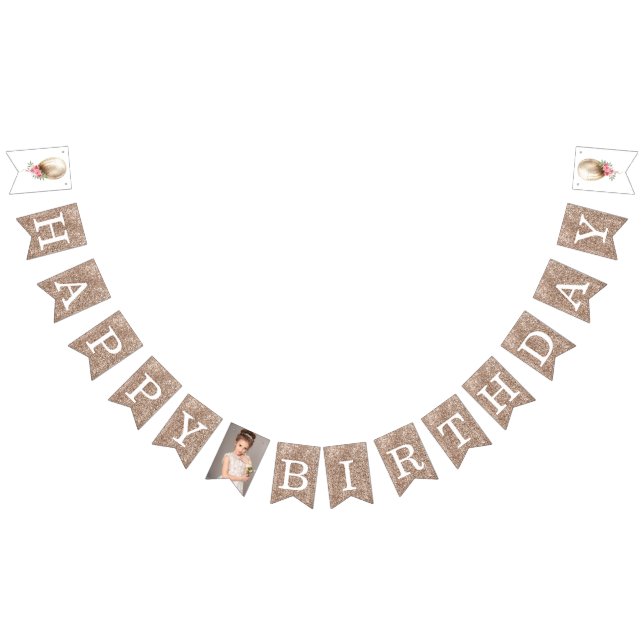 Luxury Happy Birthday Foto Balloon Glitzer Wimpelkette (Alle)