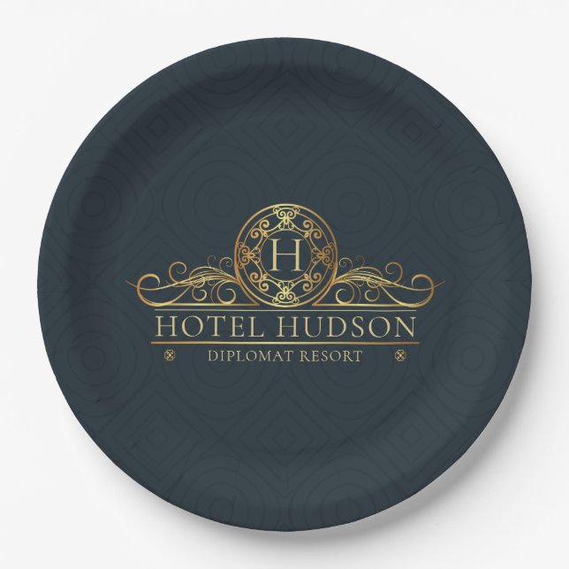 Luxury Hotel Branding Mit Monogramm Pappteller (Vorderseite)