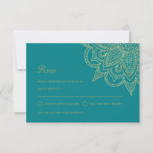 Luxury Indian Elegant Aquamarin Gold Mehndi Weddin RSVP Karte
