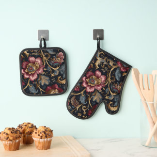 Luxury Indian Floral Vintage Royal Ofenhandschuh & Topflappen-Set