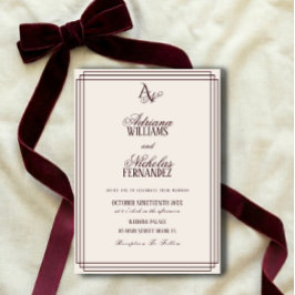 Luxury Ivory Burgundy Monogram Wedding Einladung