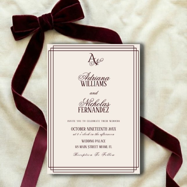 Luxury Ivory Burgundy Monogram Wedding Einladung (Von Creator hochgeladen)