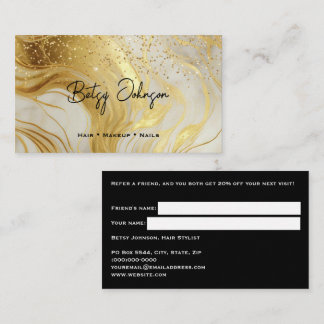 Luxury Ivory Marble and Gold Glitter Referral Card Visitenkarte