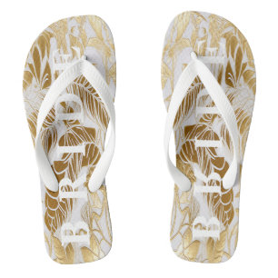 Luxury Ivory und Gold Palm Bride Flip Flops