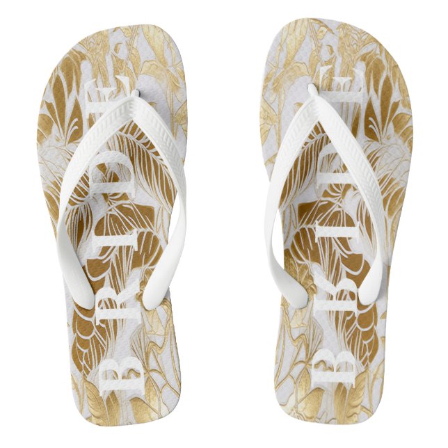 Luxury Ivory und Gold Palm Bride Flip Flops (Fußbett)