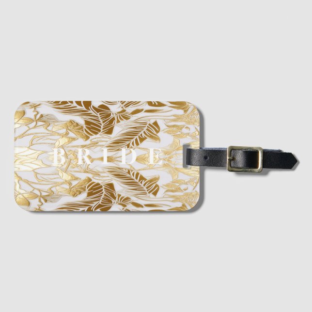 Luxury Ivory und Gold Palm Bride Gepäckanhänger (Vorderseite (Horizontal))