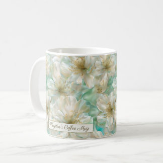 Luxury Jasmine Golden Sage Green Floral Script  Kaffeetasse
