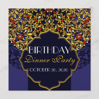 Luxury Jeweled Blue Red Gold Geburtstagsdinner Einladung