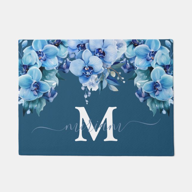 Luxury Kitchen Floor Mat: Blue Orchids Blume Fußmatte (Vorderseite)