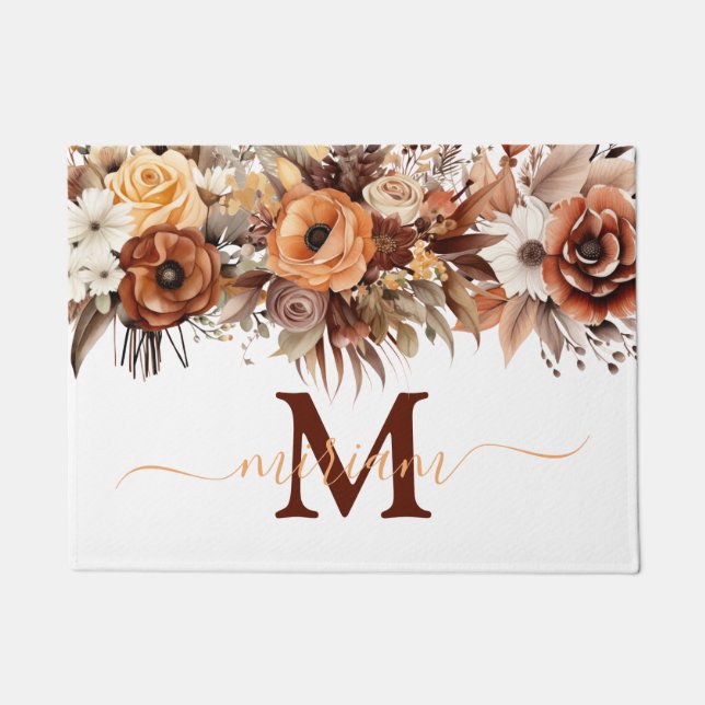 Luxury Kitchen Floor Mat: Brown Boho Blume Fußmatte (Vorderseite)