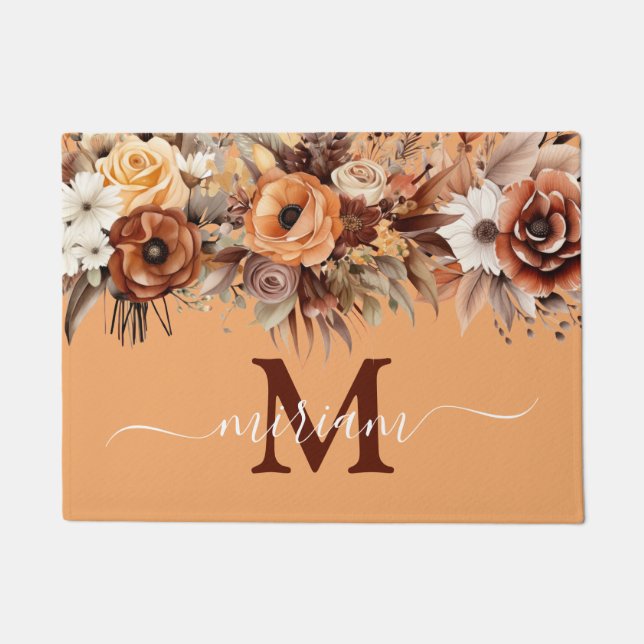Luxury Kitchen Floor Mat: Brown Boho Blume Fußmatte (Vorderseite)