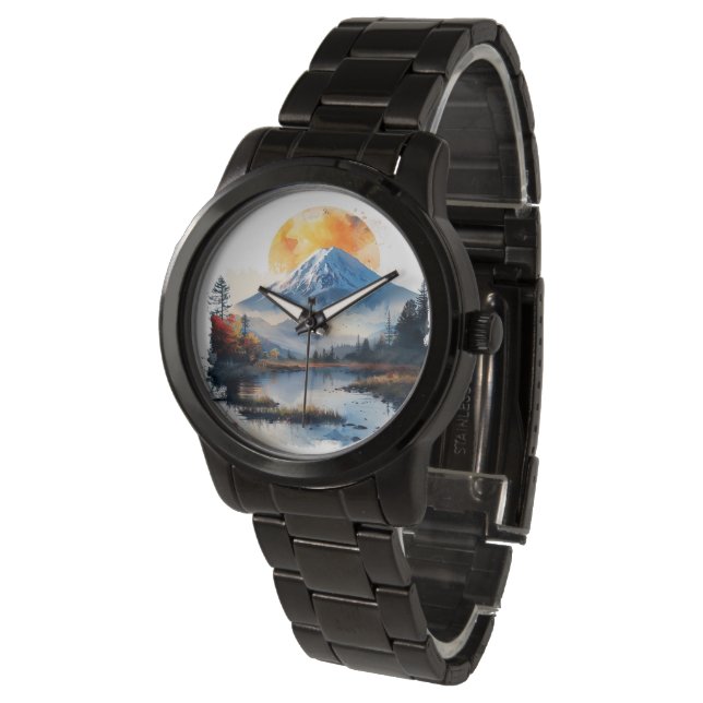 Luxury Landmark Mountain & River Watch Elegant  Armbanduhr (Schrägansicht)