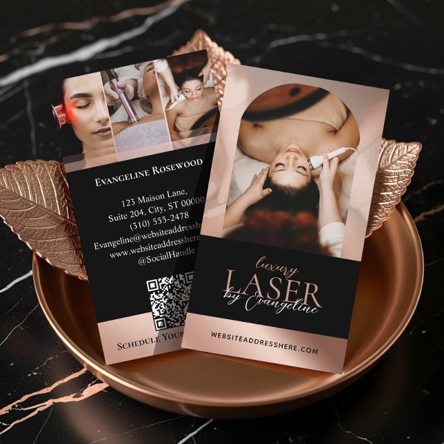 Luxury Laser Technician Spa Arch Photo Black Rose Visitenkarte (Luxury Laser Technician Spa Arch Photo Black Rose Business Card)