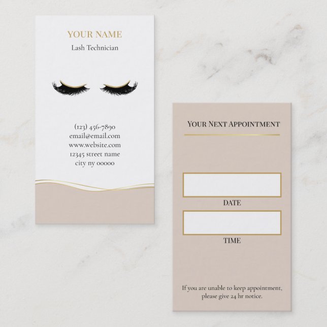 Luxury Lash Technician Appointment Card Terminkarte (Vorne/Hinten)