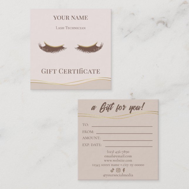 Luxury Lash Technician Gift Certificate Card Treuekarte (Vorne/Hinten)