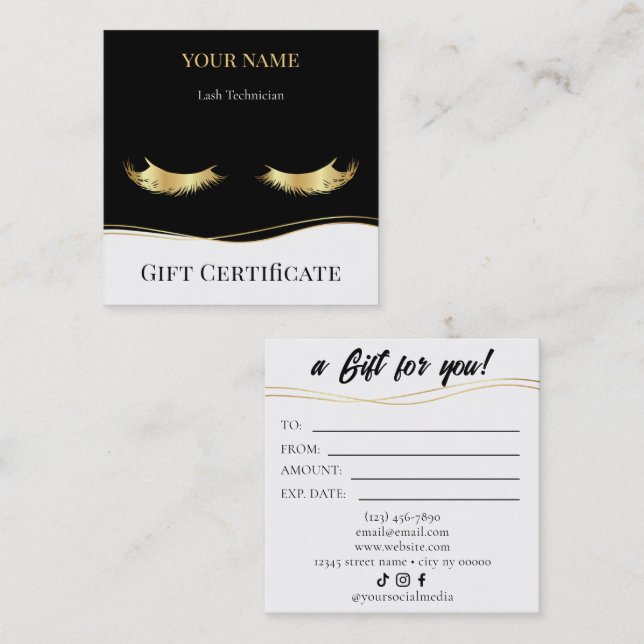 Luxury Lash Technician Gift Certificate Card Treuekarte (Vorne/Hinten)