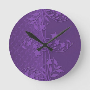 Luxury Lavender Damask Swirls Clock Runde Wanduhr