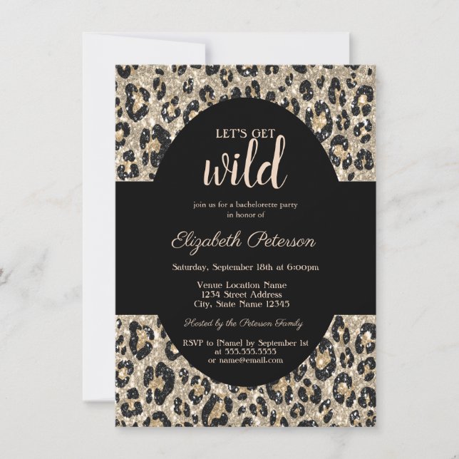 Luxury Let's Get Wild Glitzer Leopard Print Einladung (Vorderseite)