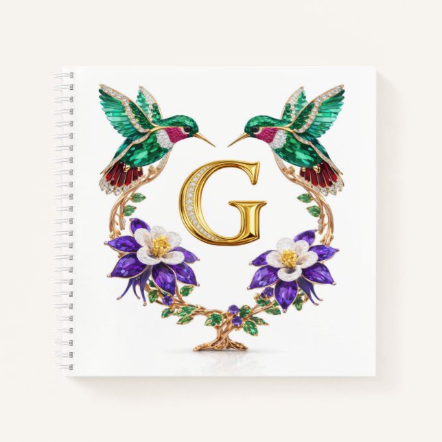 Luxury Letter G Wedding Hummingbird Monogram Gift Notizbuch (Vorderseite)