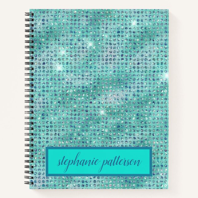 Luxury Light Blue Shimmering Sequins Individuelle  Notizbuch (Vorderseite)