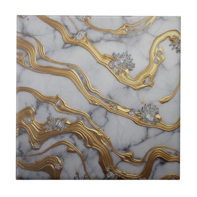 Luxury Liquid Gold & White Marble Design Fliese (Vorderseite)