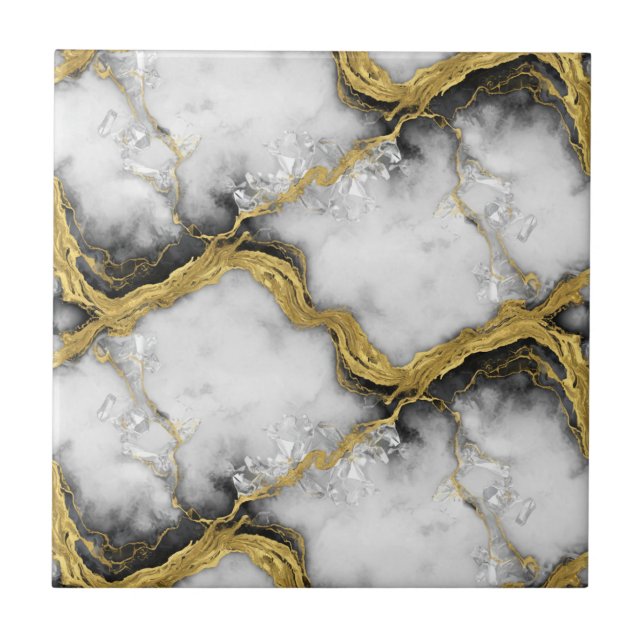 Luxury Liquid Gold White Marble Elegant Fliese (Vorderseite)