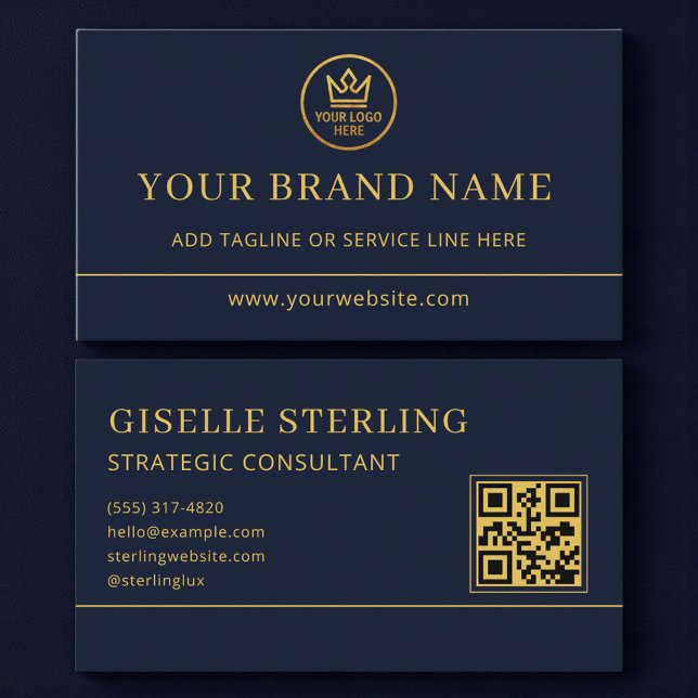 Luxury Logo Blue Gold QR Code Visitenkarte (Von Creator hochgeladen)
