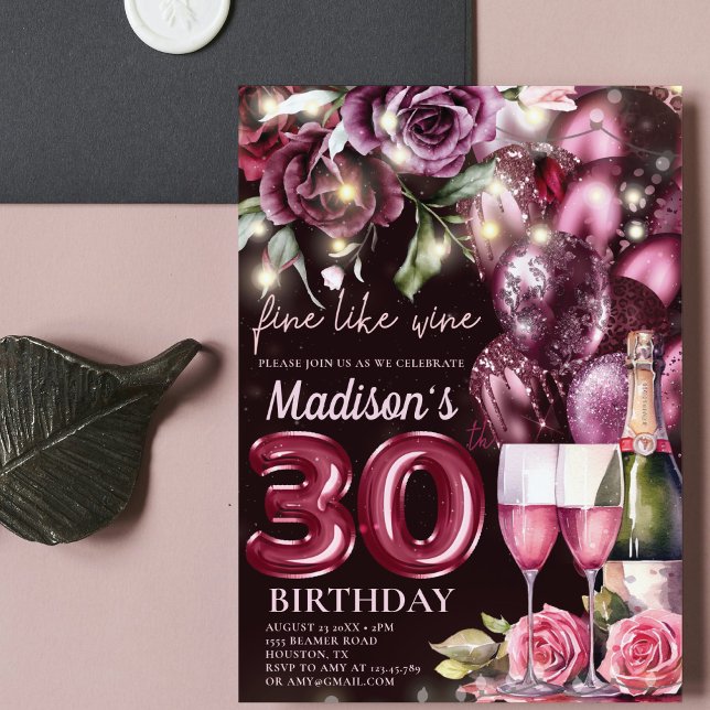 Luxury Magenta Wine Adult 30. Geburtstag Einladung (Von Creator hochgeladen)