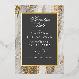 Luxury Marble Gold white and grey save the date Folieneinladung