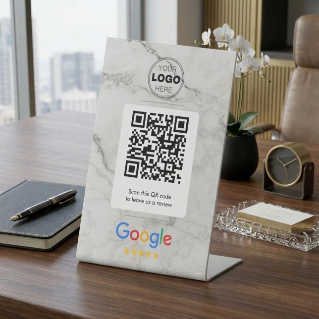 Luxury Marble Google Review QR Code Sign Sockelschild (Luxury Marble Google Review Sign | QR Code Pedestal Display for Business)