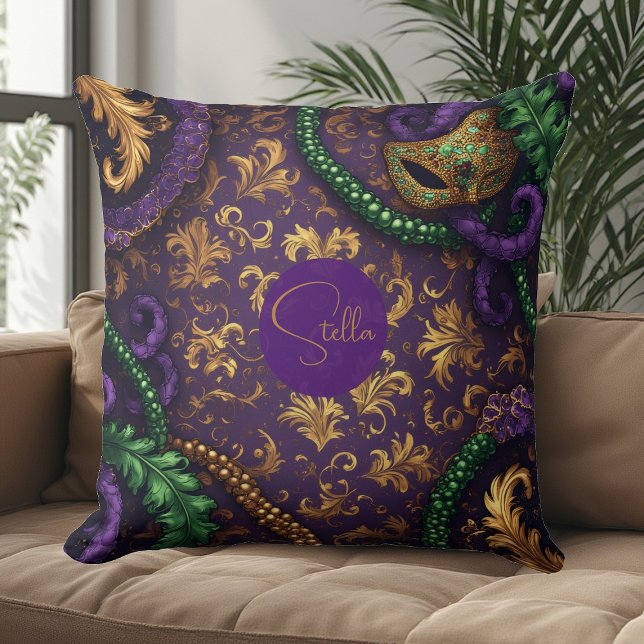 Luxury Mardi Gras Carnival Gold Fleur-de-Lis Bead  Kissen (Luxury Mardi Gras Carnival Gold Fleur-de-Lis Bead Throw Pillow)