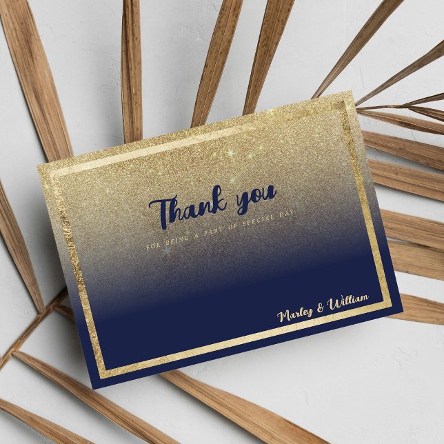 Luxury Marine Blue Gold ombre Glitzer Vielen Dank Einladung (Luxury navy blue gold ombre glitter Thank You)