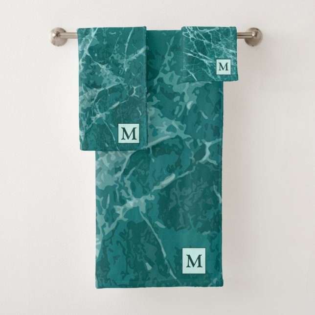 Luxury Marine Marmor Mit Monogramm Badhandtuch Set (Insitu)