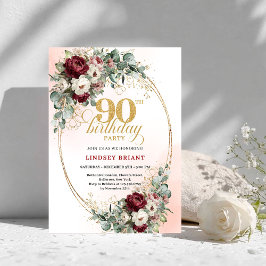 Luxury Maroon Peonies Eucalyptus 90th Birthday Einladung