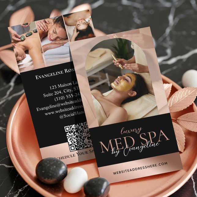 Luxury Med Spa Wellness Arch Luxe Photo Black Rose Visitenkarte (Luxury Med Spa Wellness Arch Luxe Photo Black Rose Business Card)