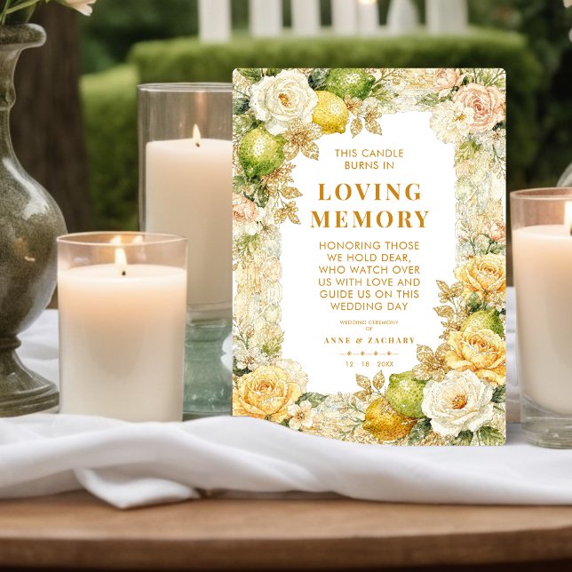 Luxury Mediterranean Lemons & Flowers Memorial Fotoplatte (Luxury Delicate Mediterranean Lemons & Flowers Frame Memorial Loved Ones Plaque)