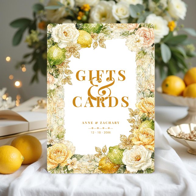 Luxury Mediterranean Lemons & Flowers Wedding Fotoplatte (Luxury Delicate Mediterranean Lemons & Flowers Frame Wedding Gifts & Cards )