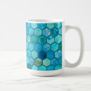 Luxury Metal Foil Glitzer Aqua Blue Honeycomb Kaffeetasse