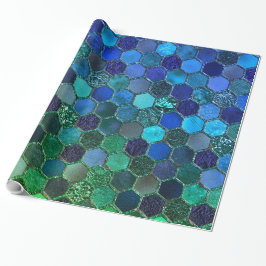 Luxury Metal Foil Glitzer Blue Green Honeycomb Geschenkpapier