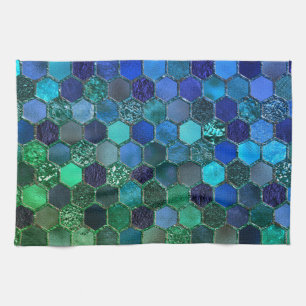 Luxury Metal Foil Glitzer Blue Green Honeycomb Küchentuch