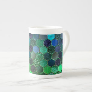 Luxury Metal Foil Glitzer Blue Green Honeycomb Prozellantasse
