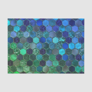 Luxury Metal Foil Glitzer Blue Green Honeycomb Seidenpapier