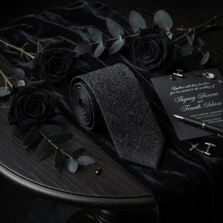 Luxury Midnight Black Embossed Damask Floral  Krawatte