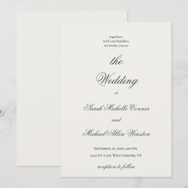 Luxury Minimal Dark Green Wedding Invitation Einladung (Vorne/Hinten)