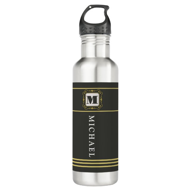 Luxury minimal Modern monogram Edelstahlflasche (Vorderseite)