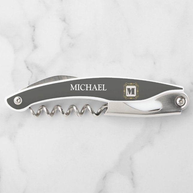 Luxury minimal Modern monogram Kellnermesser (Rückseite)